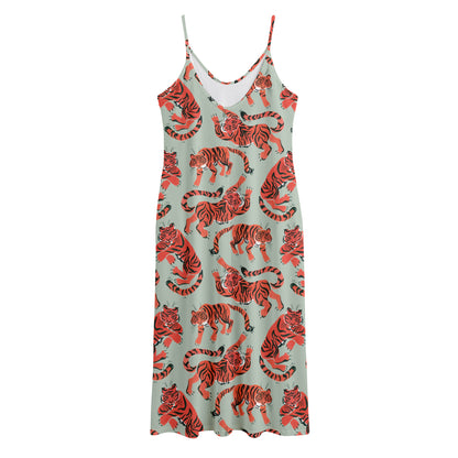 Gouache Tiger Pattern Print Jersey Midi Cami Dress