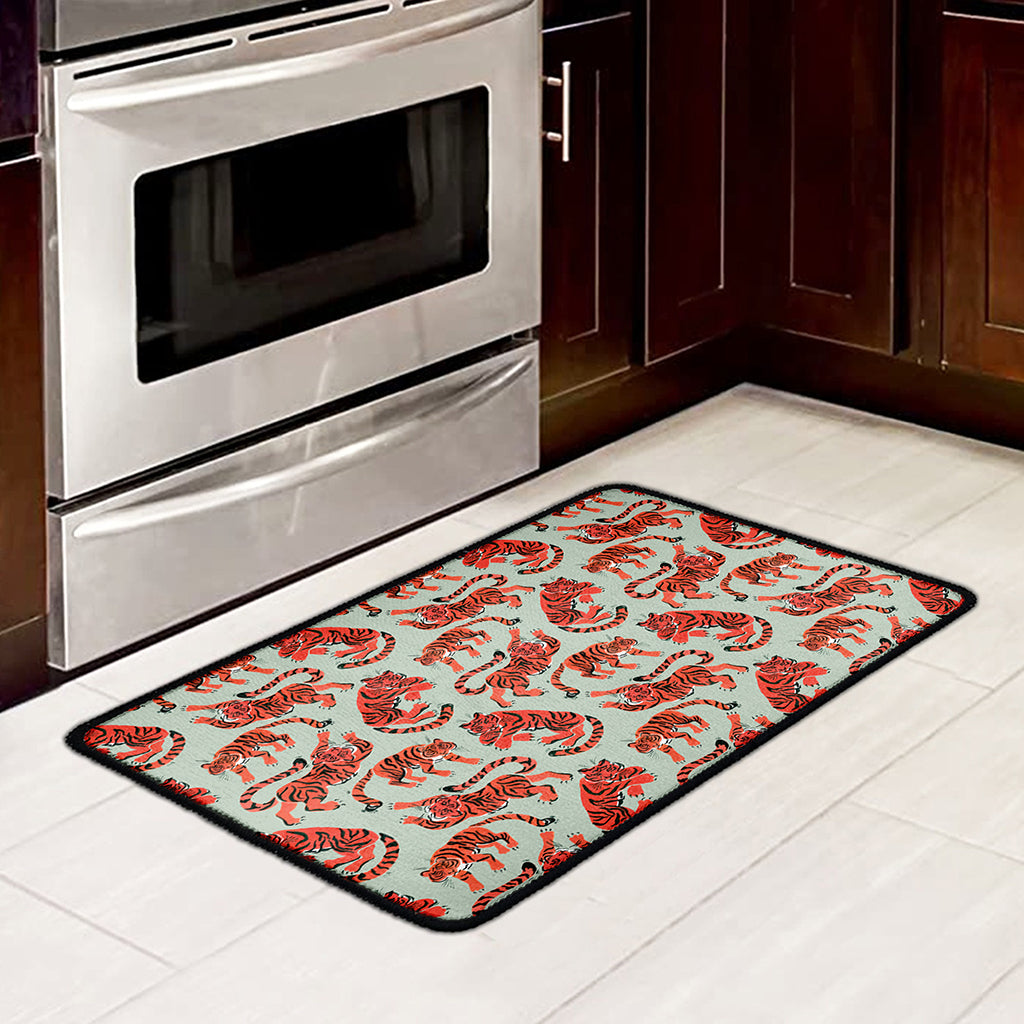 Gouache Tiger Pattern Print Kitchen Mat