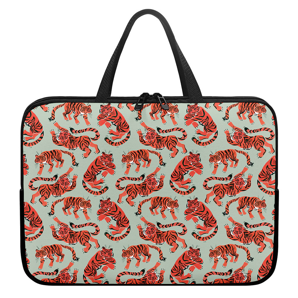 Gouache Tiger Pattern Print Laptop Sleeve With Handle