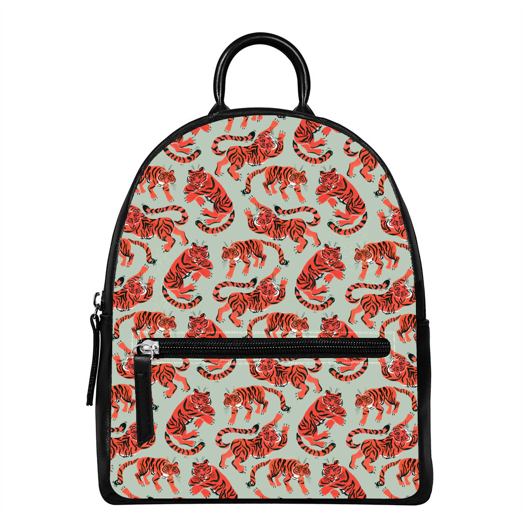 Gouache Tiger Pattern Print Leather Backpack