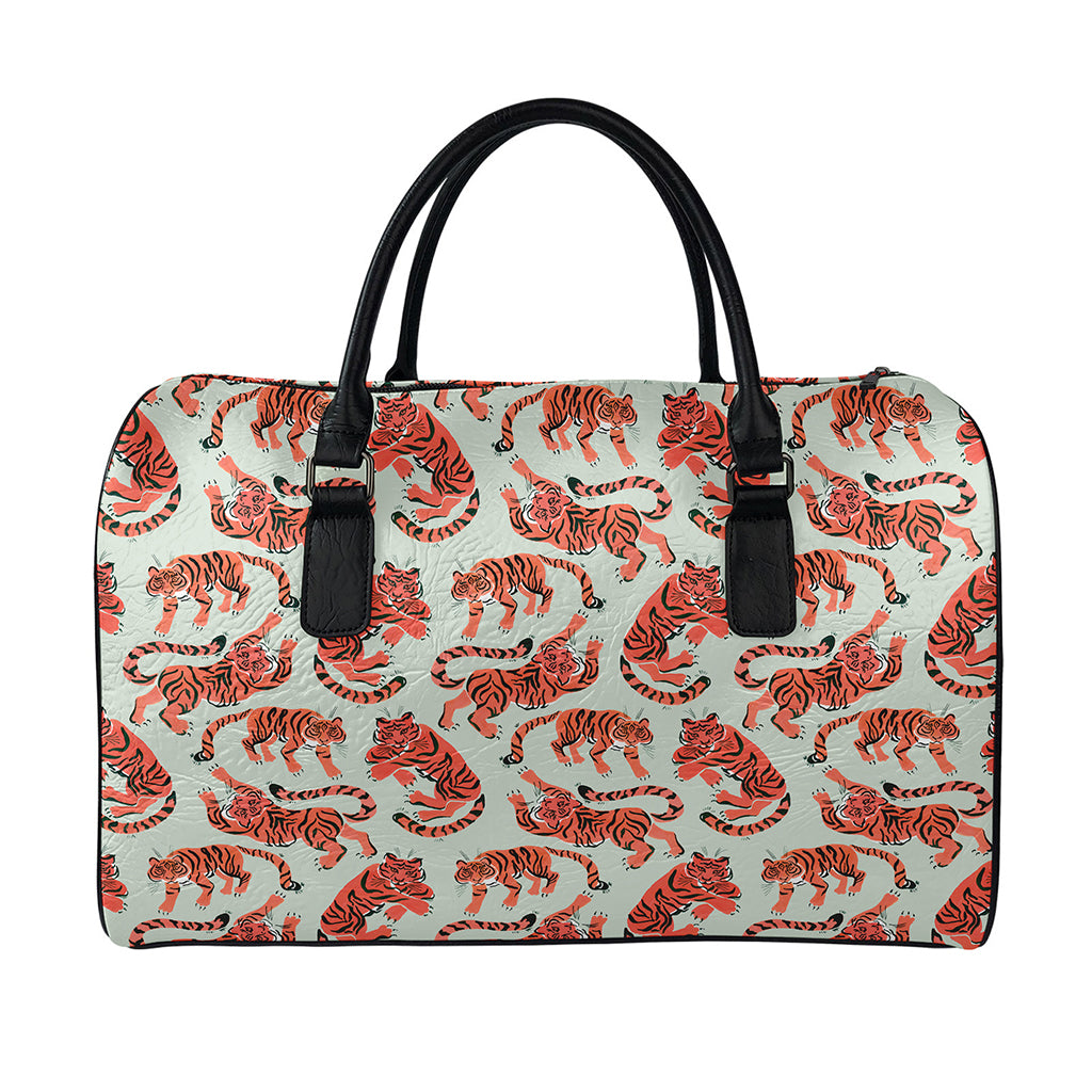 Gouache Tiger Pattern Print Leather Duffle Bag