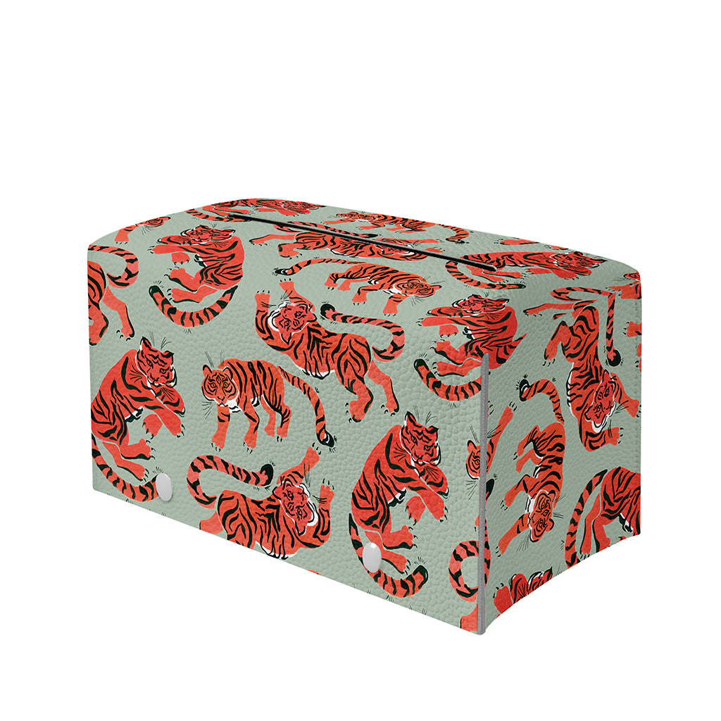 Gouache Tiger Pattern Print Leather Tissue Box Cover