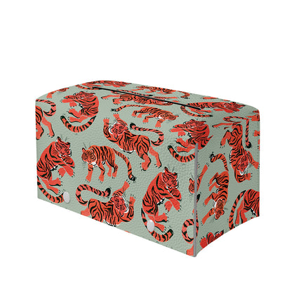 Gouache Tiger Pattern Print Leather Tissue Box Cover