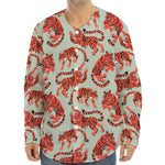 Gouache Tiger Pattern Print Long Sleeve Baseball Jersey