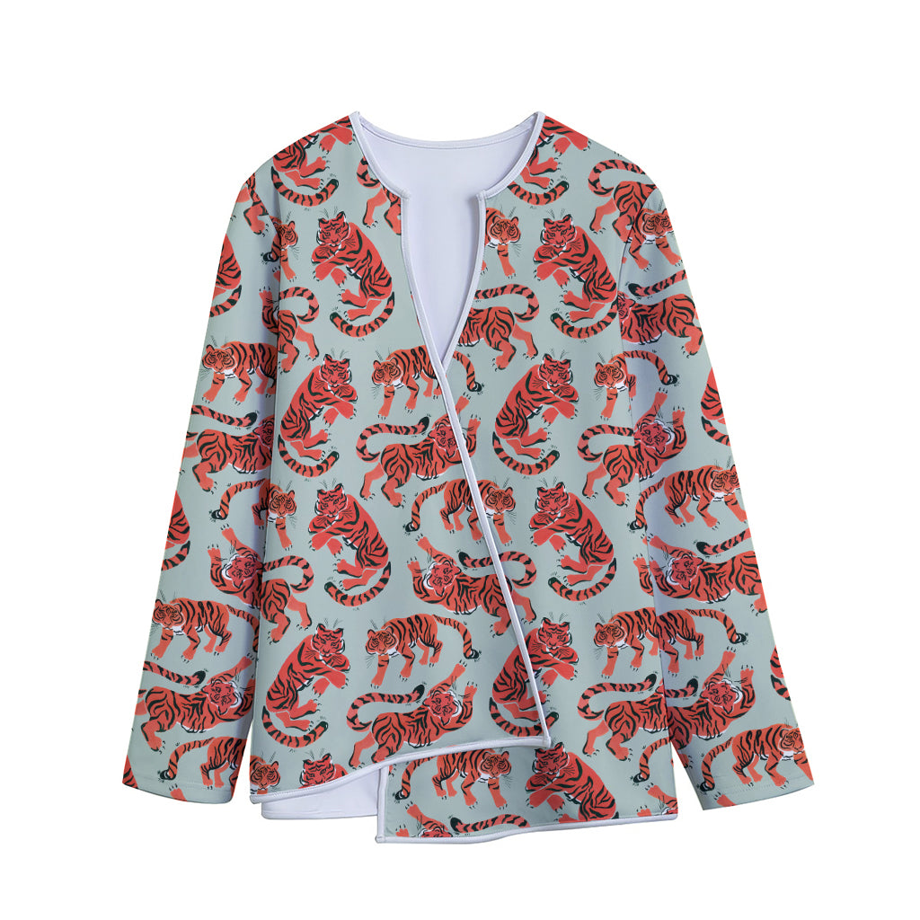 Gouache Tiger Pattern Print Long Sleeve Short Coat