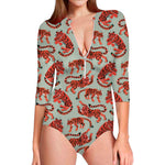 Gouache Tiger Pattern Print Long Sleeve Swimsuit