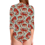 Gouache Tiger Pattern Print Long Sleeve Swimsuit