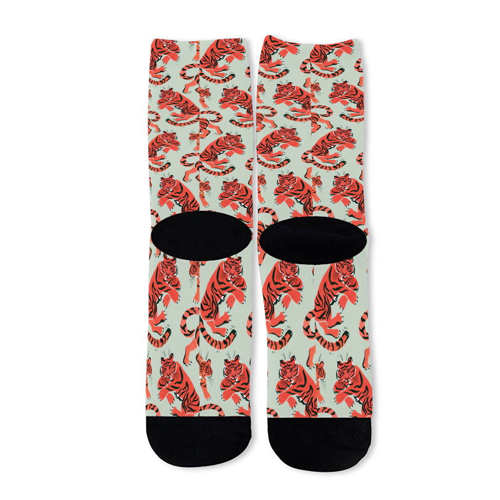 Gouache Tiger Pattern Print Long Socks