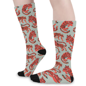 Gouache Tiger Pattern Print Long Socks