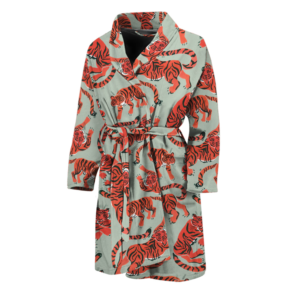 Gouache Tiger Pattern Print Men's Bathrobe