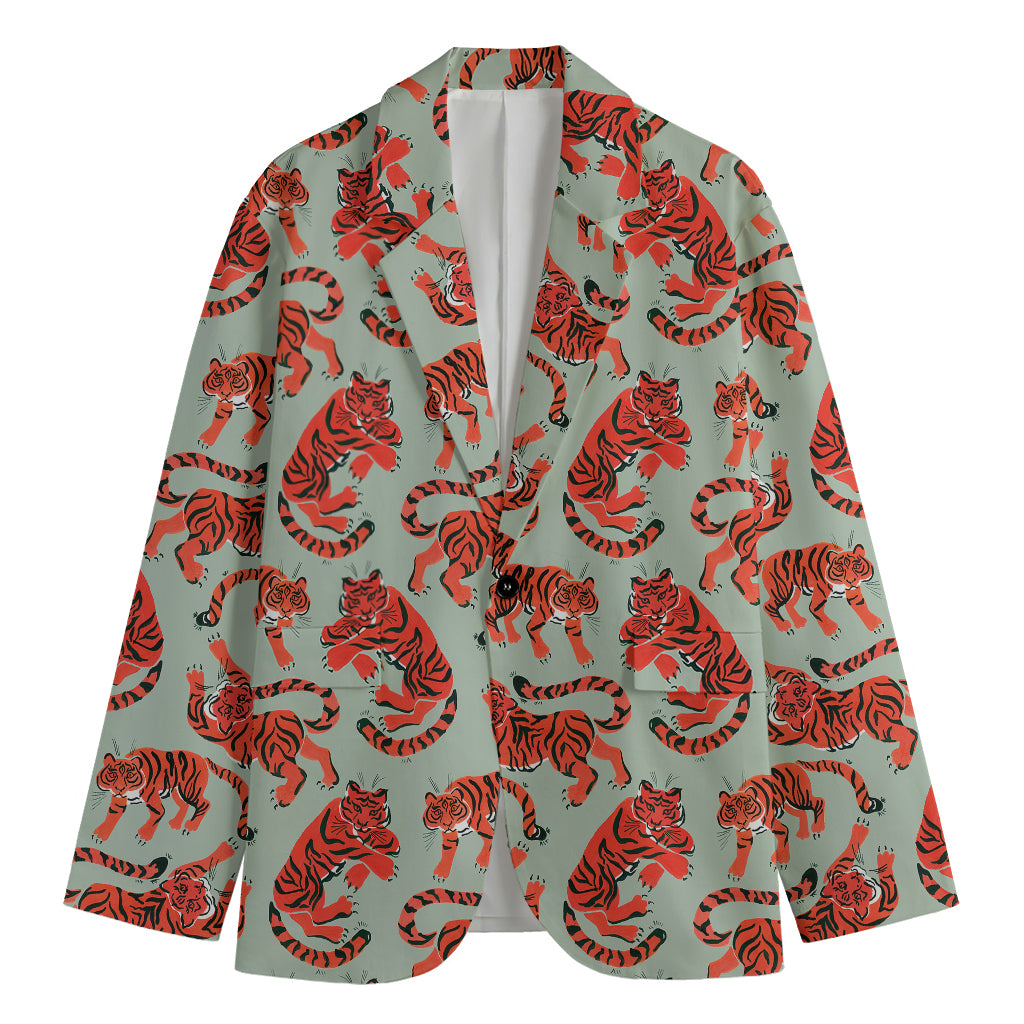 Gouache Tiger Pattern Print Men's Blazer