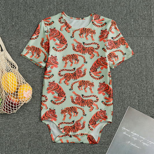 Gouache Tiger Pattern Print Men's Bodysuit