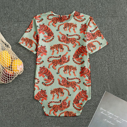 Gouache Tiger Pattern Print Men's Bodysuit