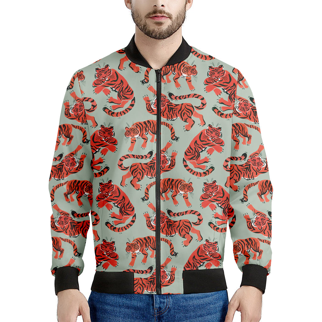 Gouache Tiger Pattern Print Men's Bomber Jacket