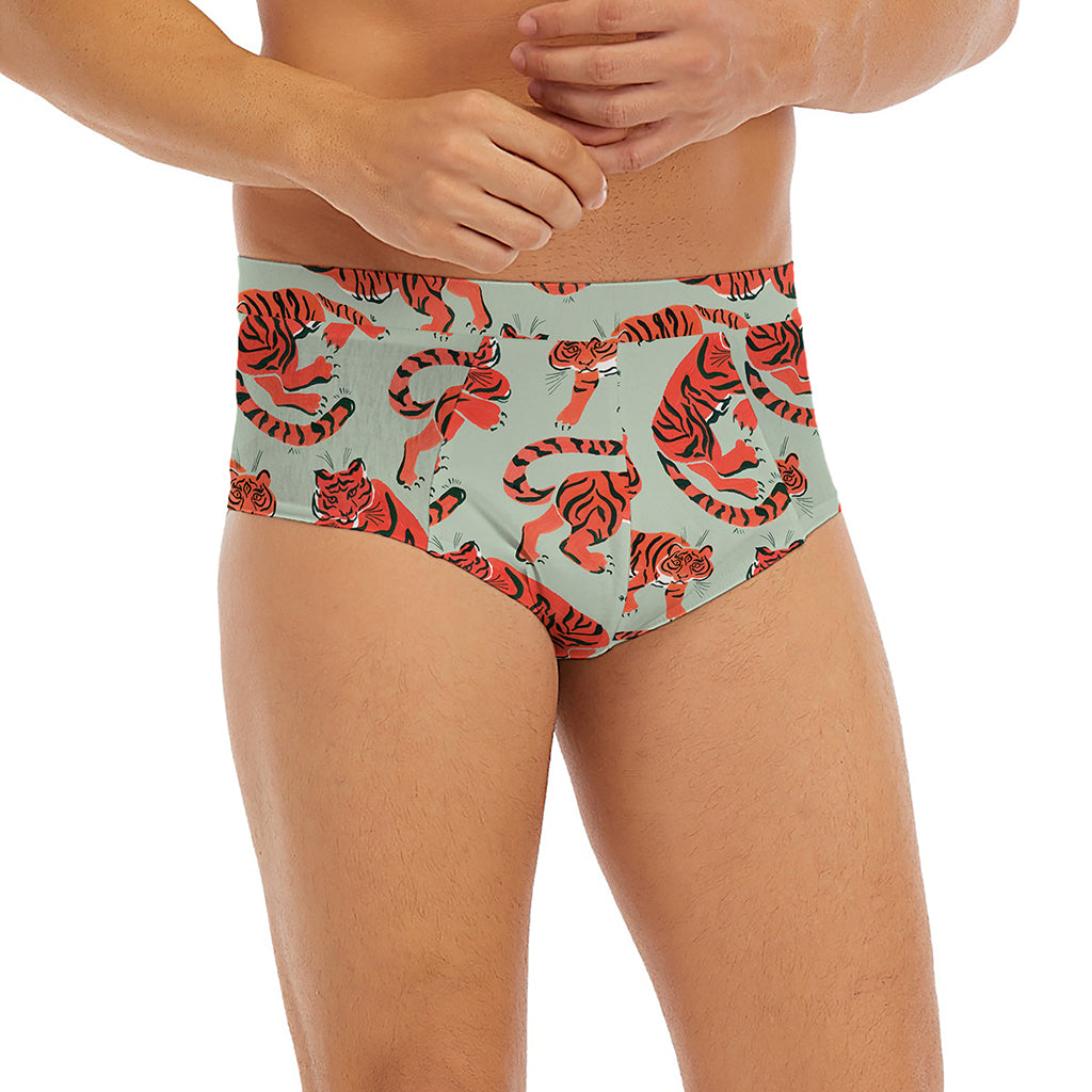 Gouache Tiger Pattern Print Men's Briefs