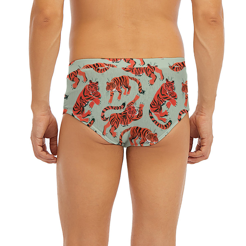 Gouache Tiger Pattern Print Men's Briefs