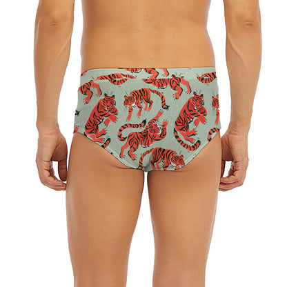 Gouache Tiger Pattern Print Men's Briefs