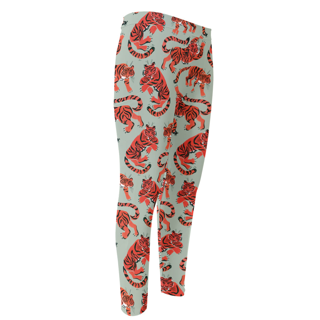 Gouache Tiger Pattern Print Men's Compression Pants