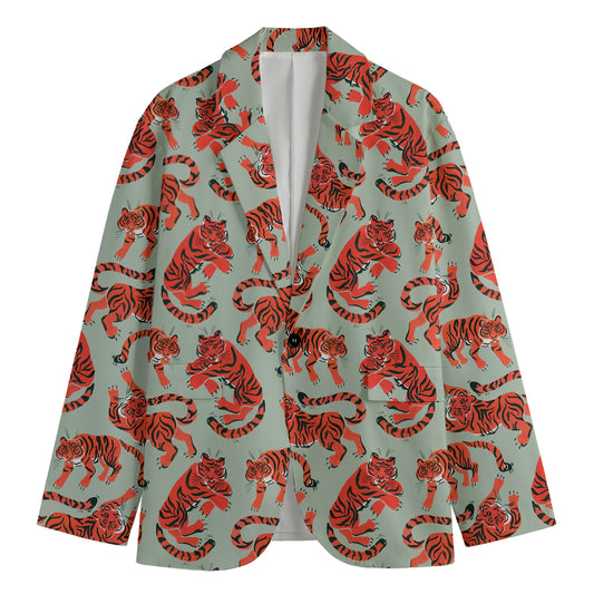 Gouache Tiger Pattern Print Men's Cotton Blazer