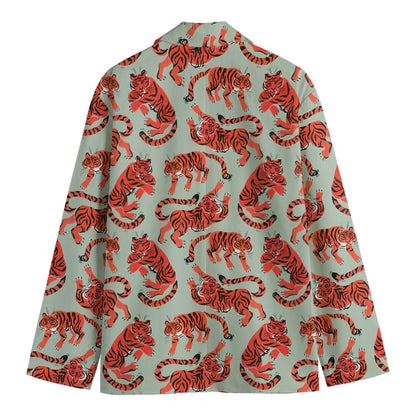 Gouache Tiger Pattern Print Men's Cotton Blazer