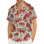 Gouache Tiger Pattern Print Men's Deep V-Neck Shirt