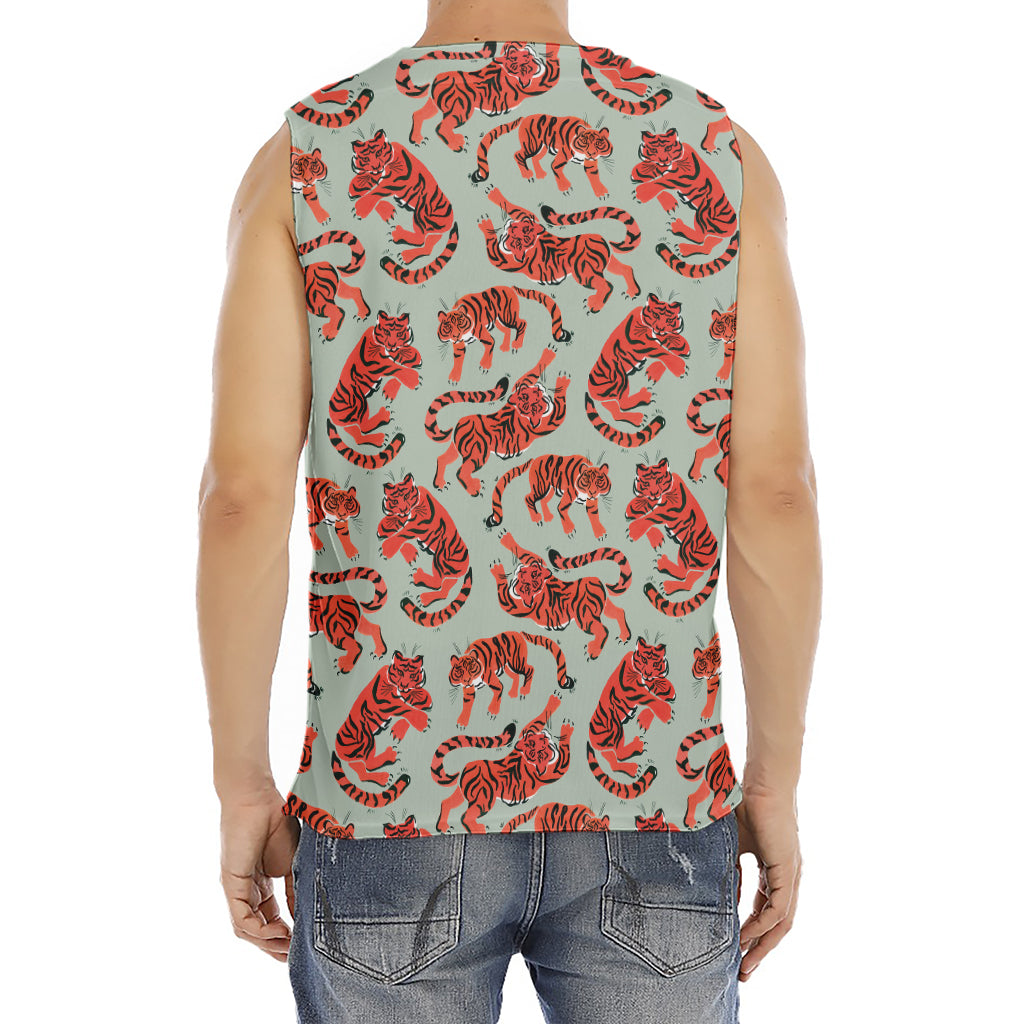 Gouache Tiger Pattern Print Men's Fitness Tank Top