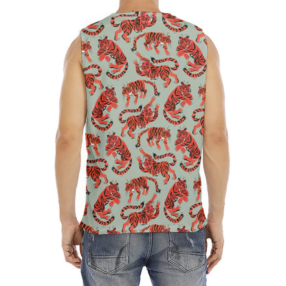 Gouache Tiger Pattern Print Men's Fitness Tank Top