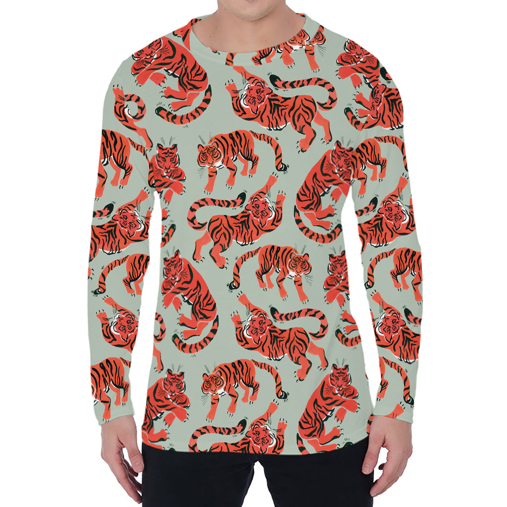 Gouache Tiger Pattern Print Men's Long Sleeve T-Shirt