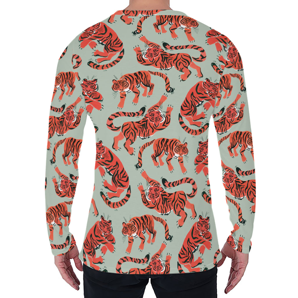 Gouache Tiger Pattern Print Men's Long Sleeve T-Shirt