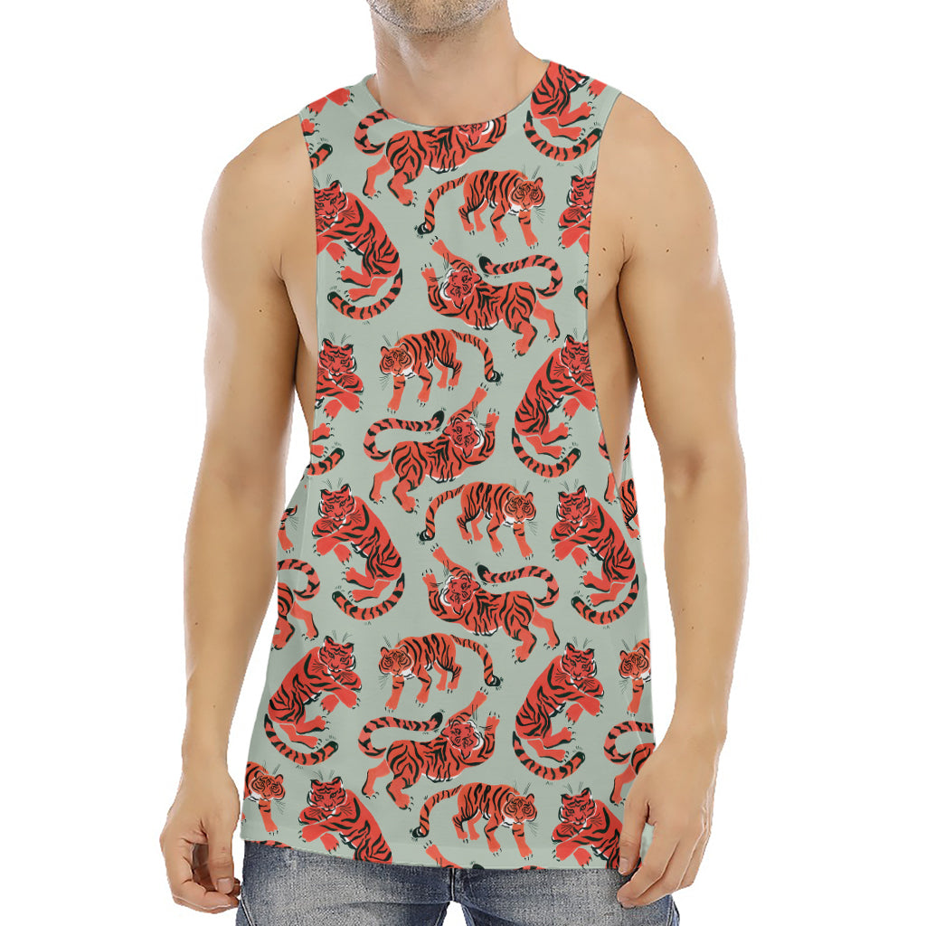 Gouache Tiger Pattern Print Men's Muscle Tank Top
