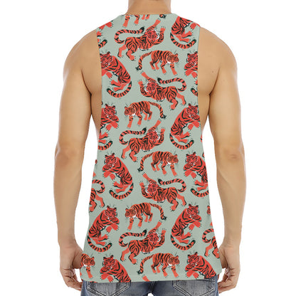 Gouache Tiger Pattern Print Men's Muscle Tank Top