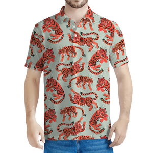 Gouache Tiger Pattern Print Men's Polo Shirt