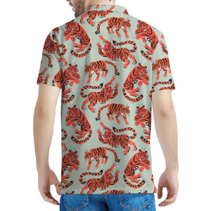 Gouache Tiger Pattern Print Men's Polo Shirt