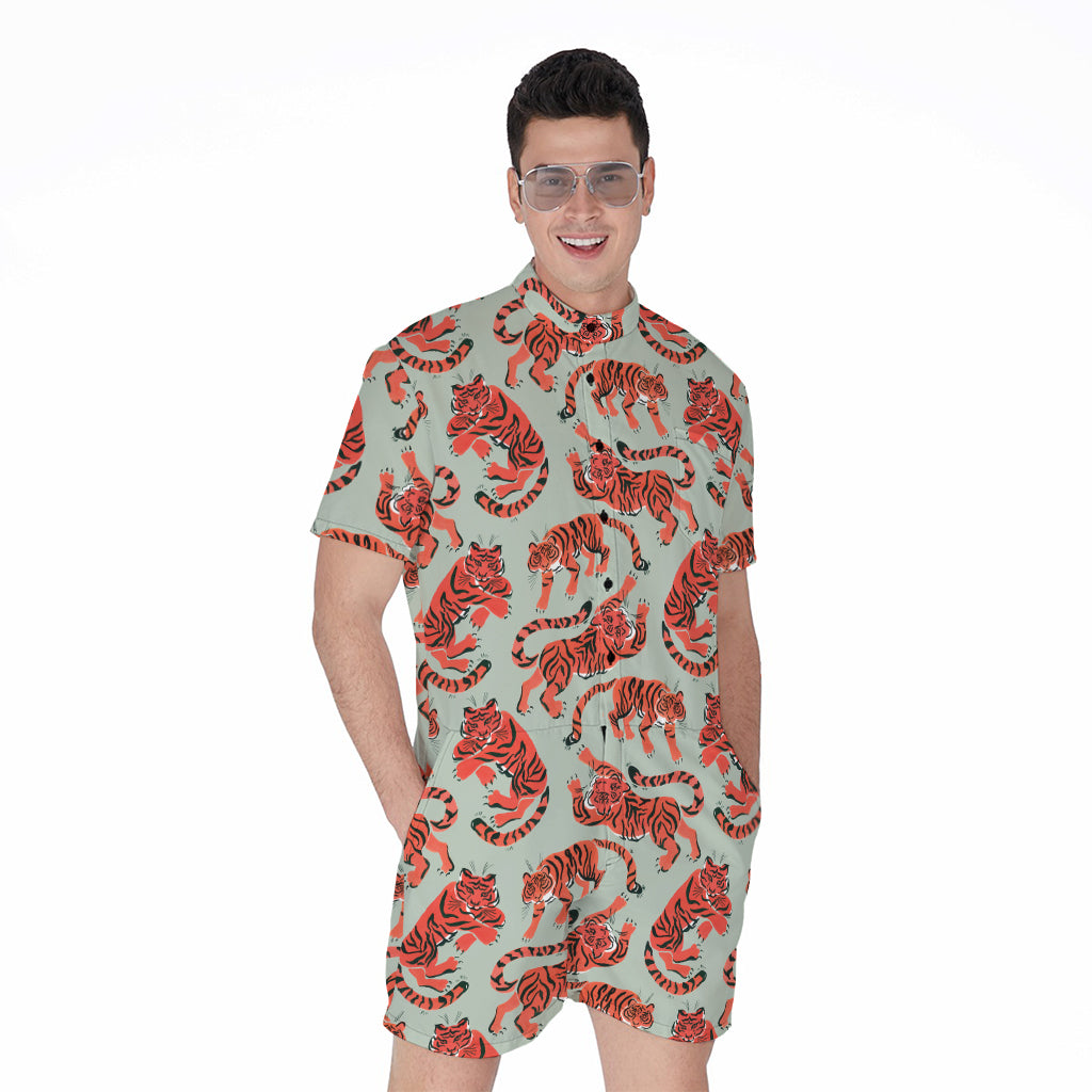 Gouache Tiger Pattern Print Men's Rompers