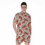 Gouache Tiger Pattern Print Men's Rompers