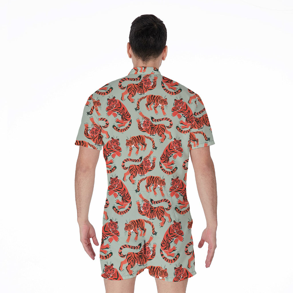 Gouache Tiger Pattern Print Men's Rompers