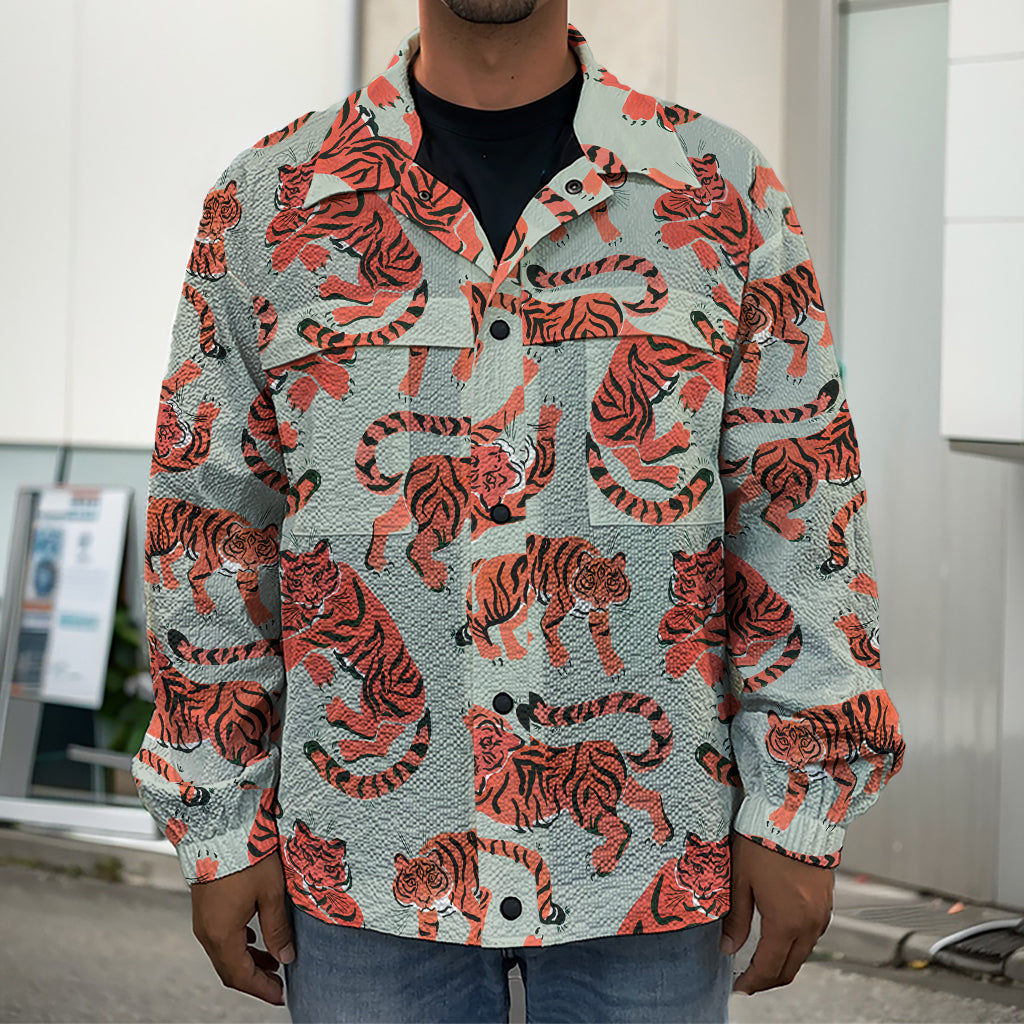 Gouache Tiger Pattern Print Men's Shirt Jacket