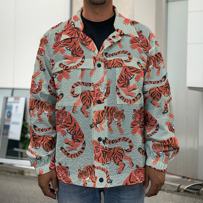 Gouache Tiger Pattern Print Men's Shirt Jacket