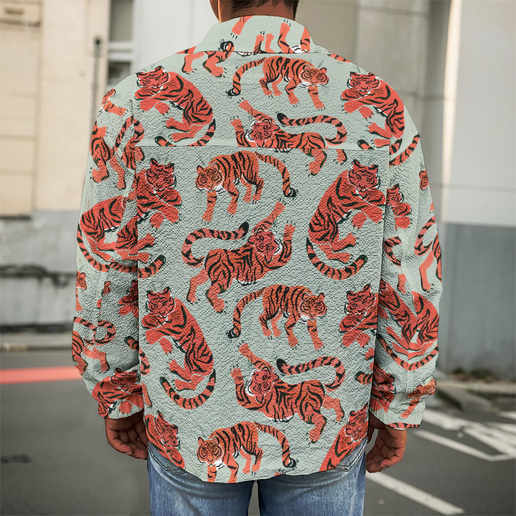 Gouache Tiger Pattern Print Men's Shirt Jacket