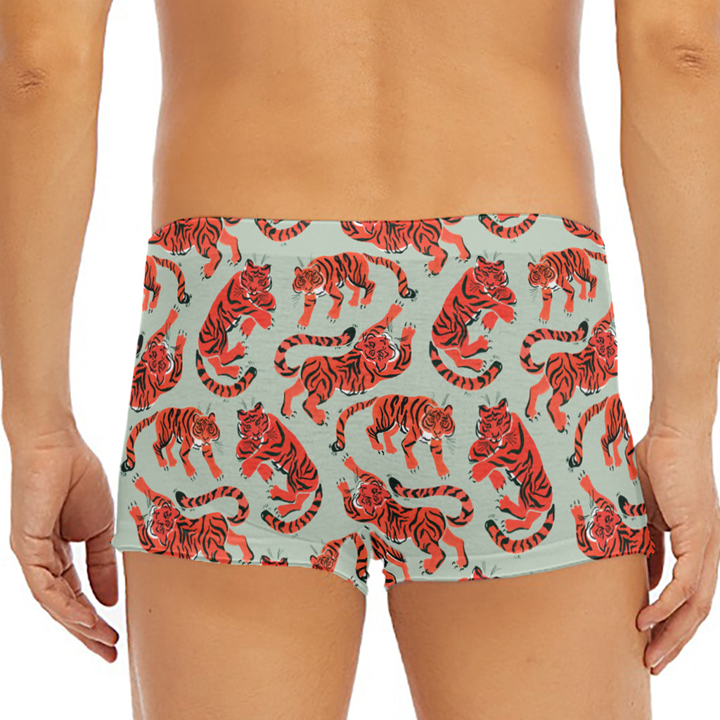 Gouache Tiger Pattern Print Men's Short Boxer Briefs