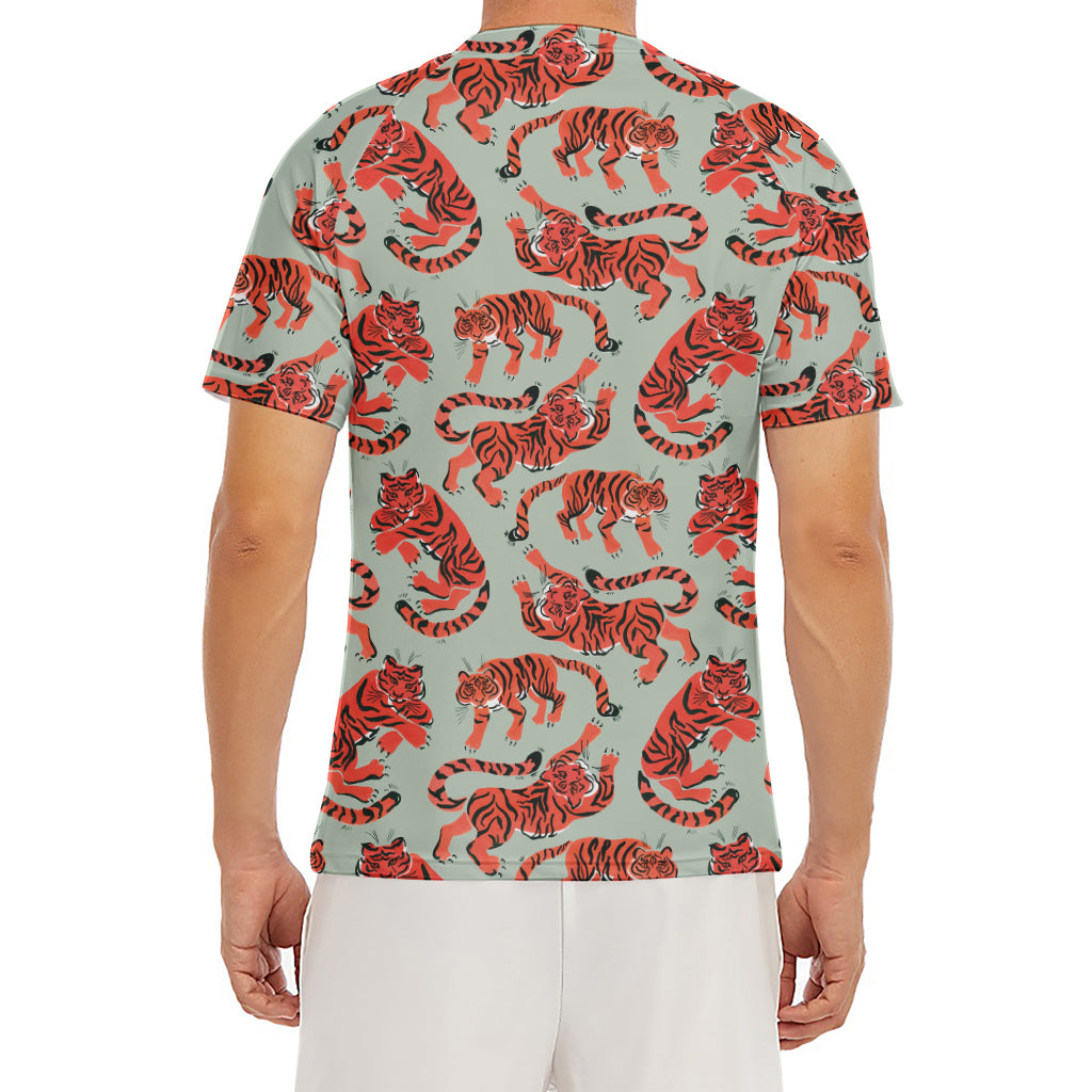 Gouache Tiger Pattern Print Men's Short Sleeve Rash Guard