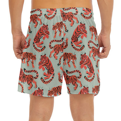 Gouache Tiger Pattern Print Men's Split Running Shorts