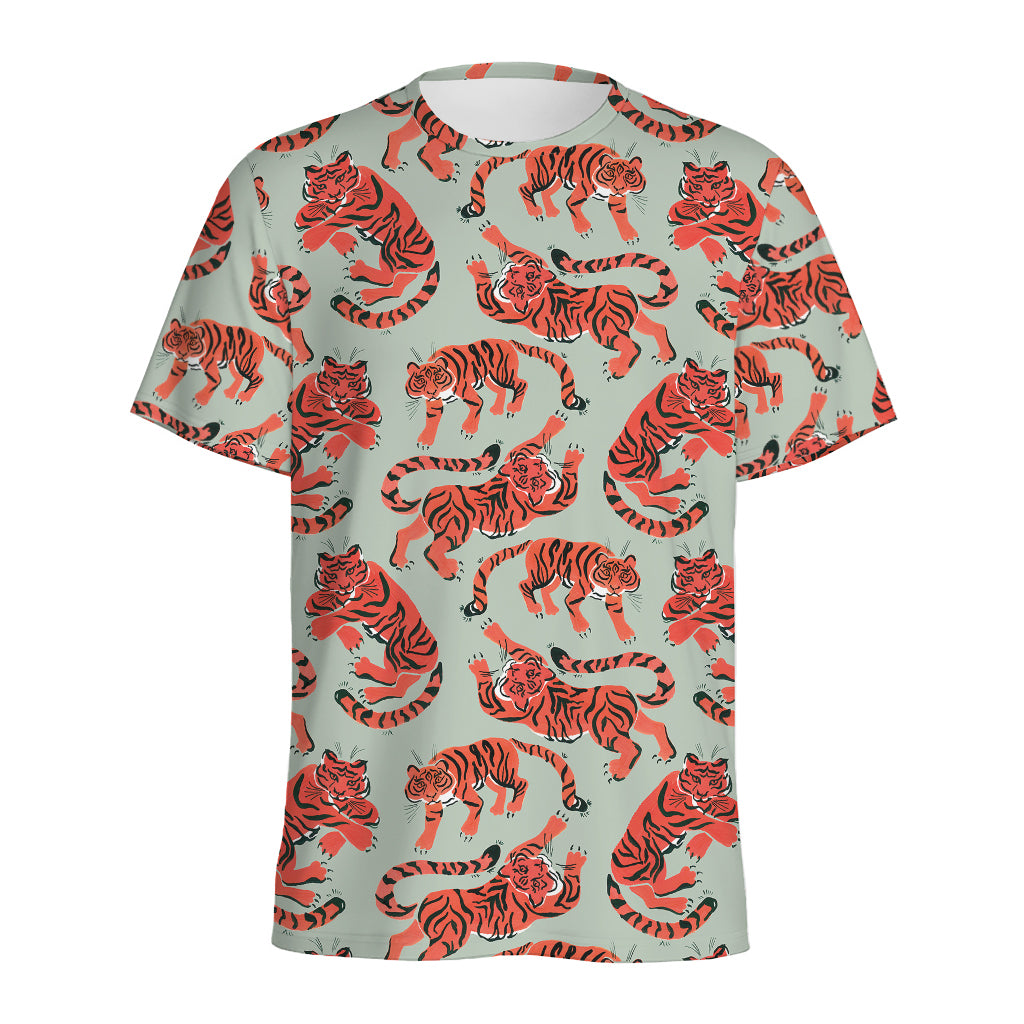 Gouache Tiger Pattern Print Men's Sports T-Shirt