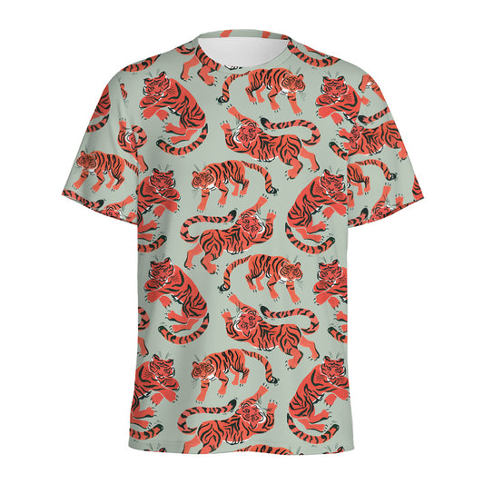 Gouache Tiger Pattern Print Men's Sports T-Shirt