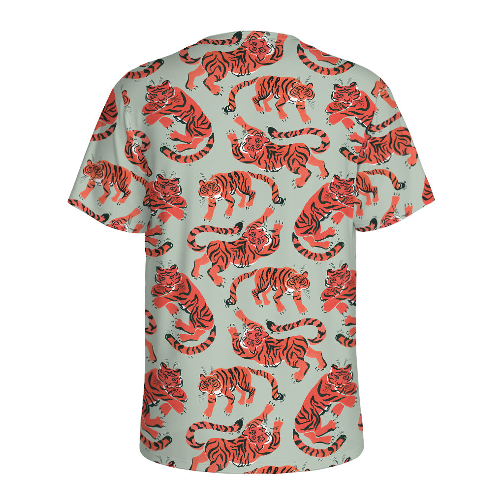 Gouache Tiger Pattern Print Men's Sports T-Shirt