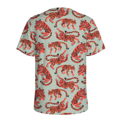 Gouache Tiger Pattern Print Men's Sports T-Shirt