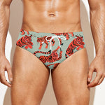 Gouache Tiger Pattern Print Men's Swim Briefs