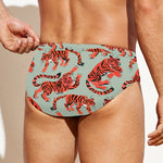 Gouache Tiger Pattern Print Men's Swim Briefs