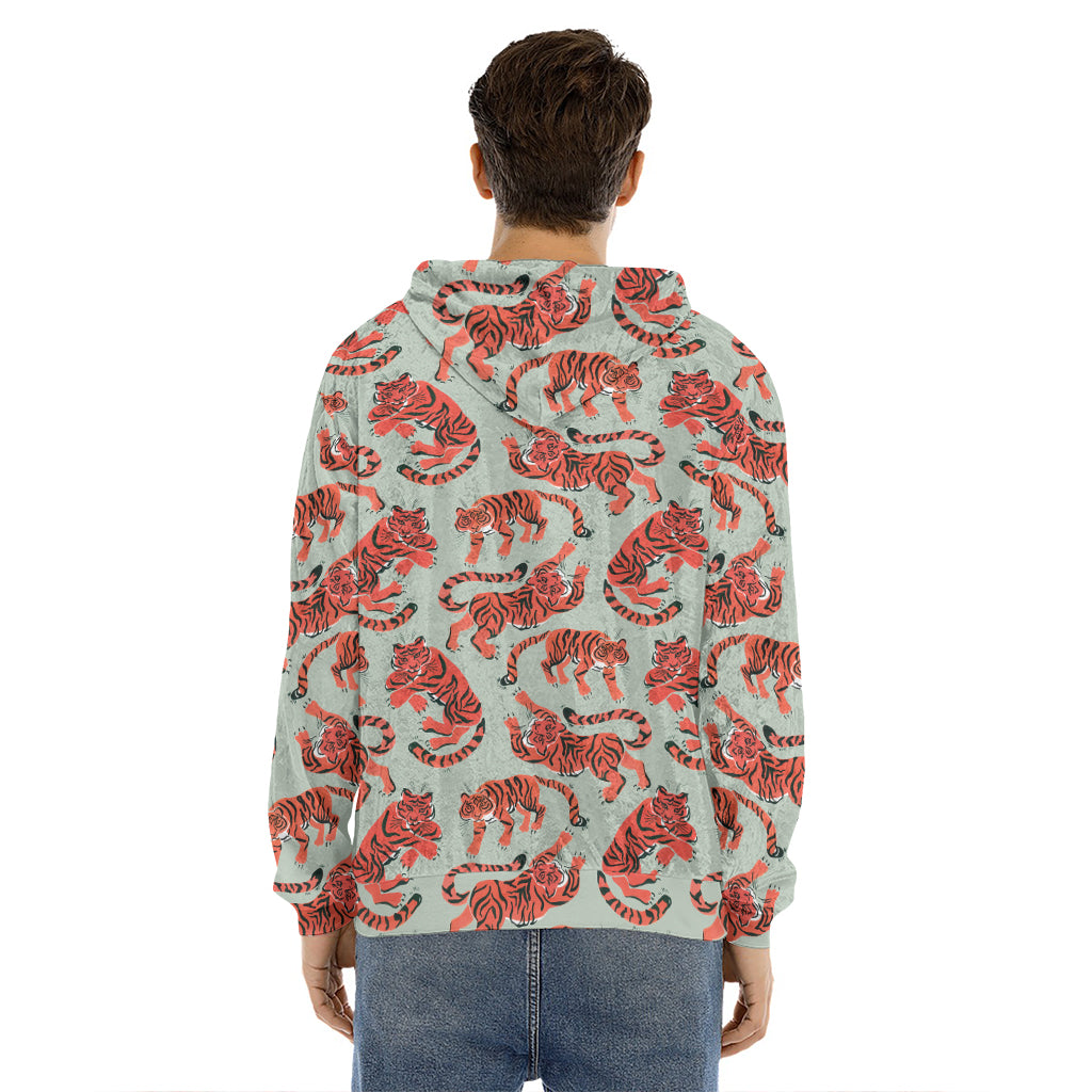 Gouache Tiger Pattern Print Men's Velvet Pullover Hoodie