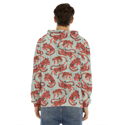Gouache Tiger Pattern Print Men's Velvet Pullover Hoodie